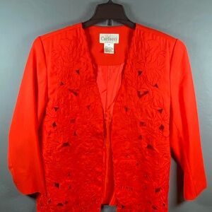 Vintage Carlucci Size 14W Fall Floral Orange Blazer Jacket
